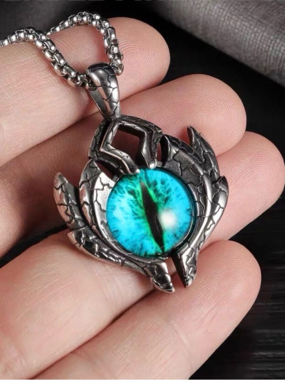 Mendel Mens Stainless Steel Egyptian Glass Blue Evil Eye Pendant Necklace